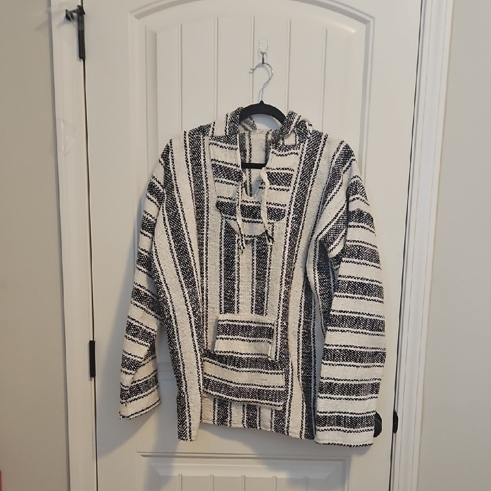 Black and White Striped Baja Hoodie